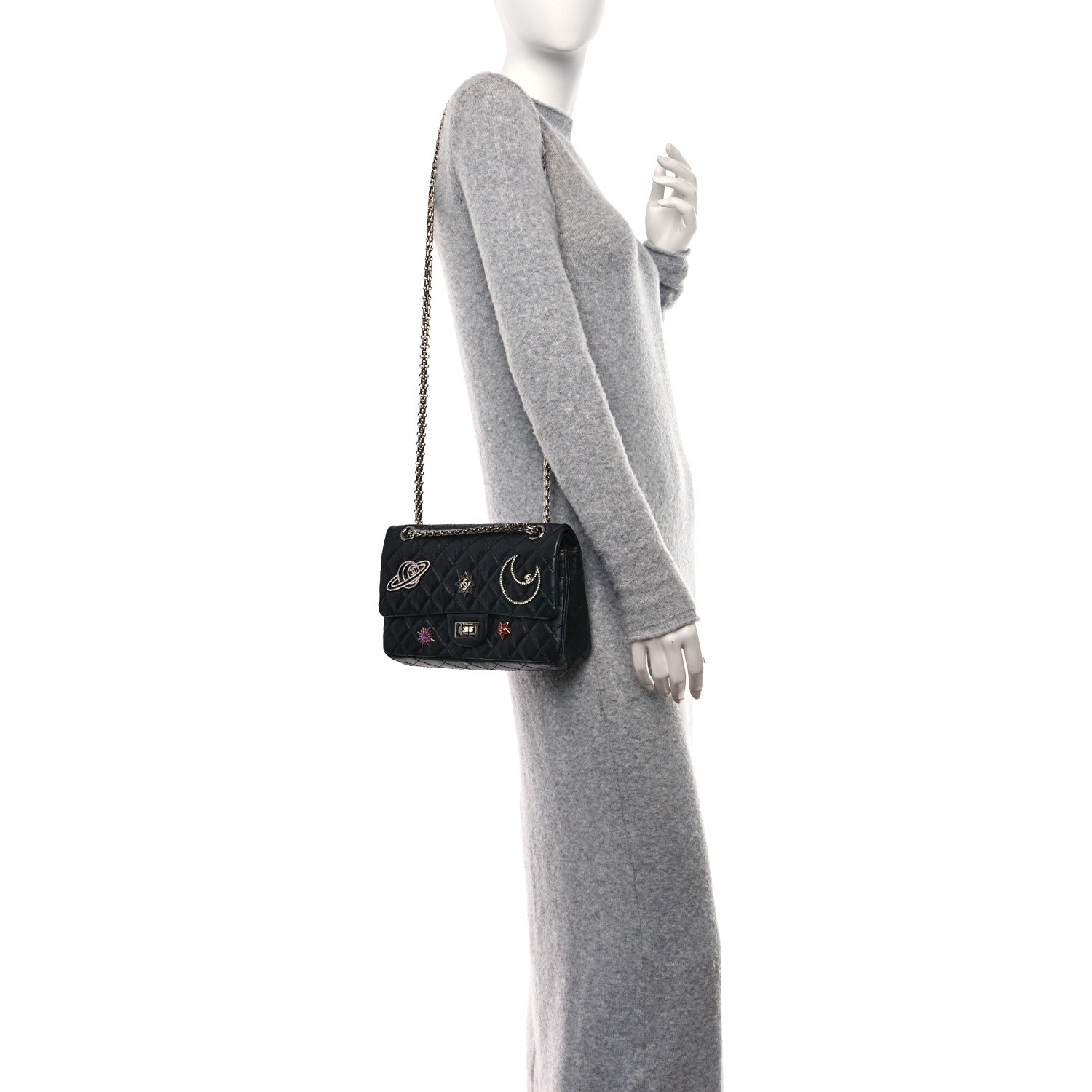 Chanel Aged Calfskin Space Charms 2.55 Reissue 225 Flap Black 2 of 12