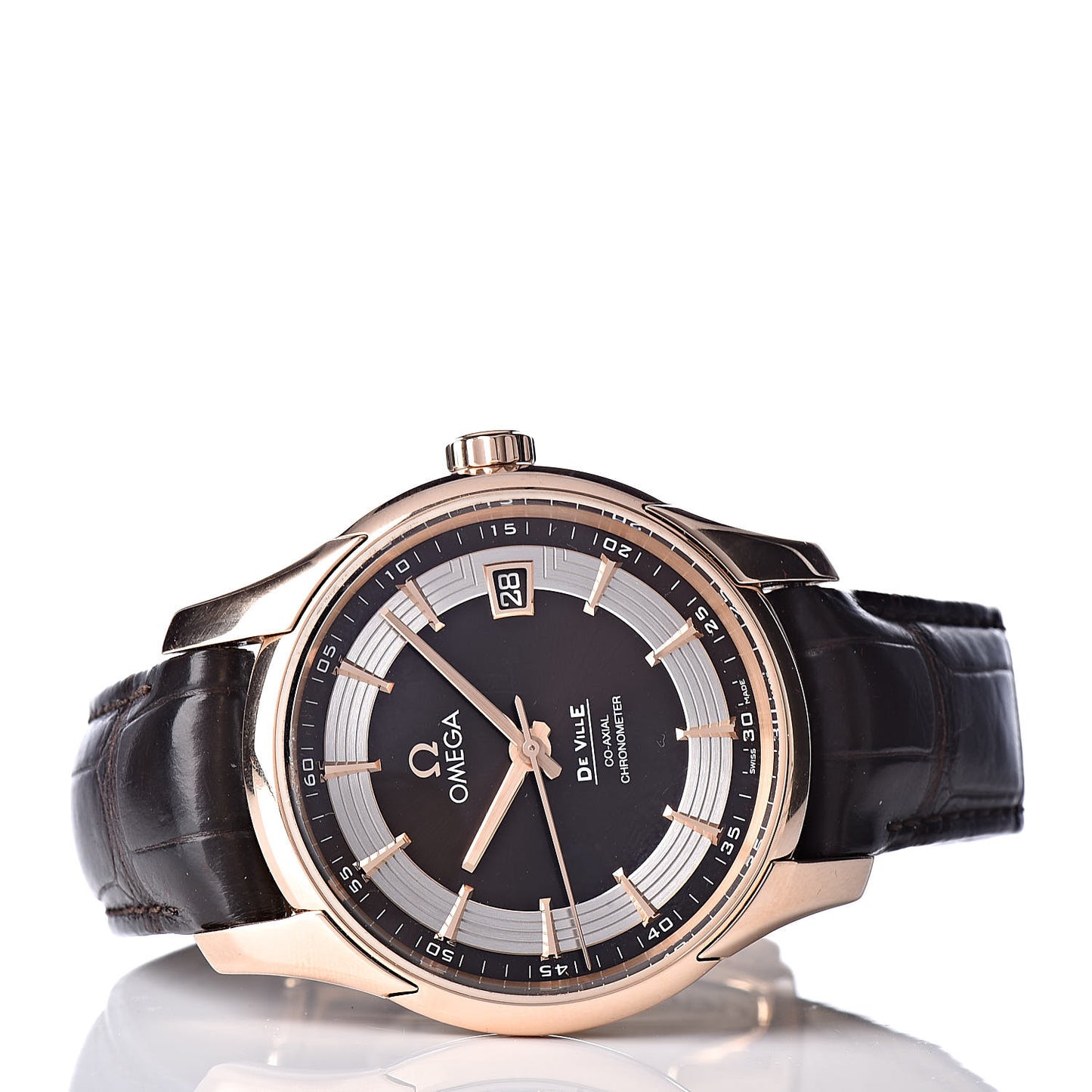 18K Red Gold Crocodile 41mm De Ville Hour Vision Co-Axial Automatic Watch Brown 431.63.41.21.13.001