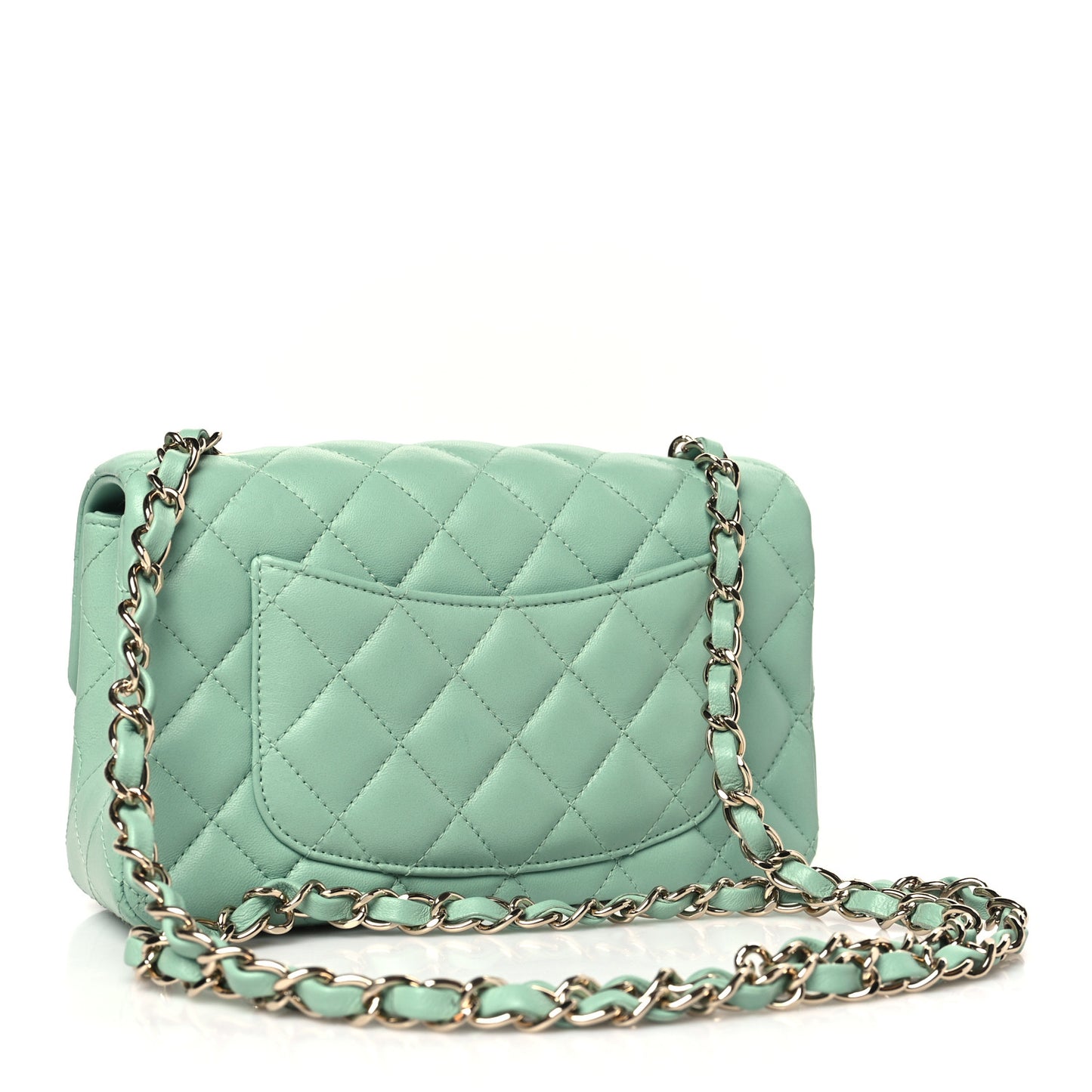 Lambskin Quilted Mini Rectangular Flap Light Green