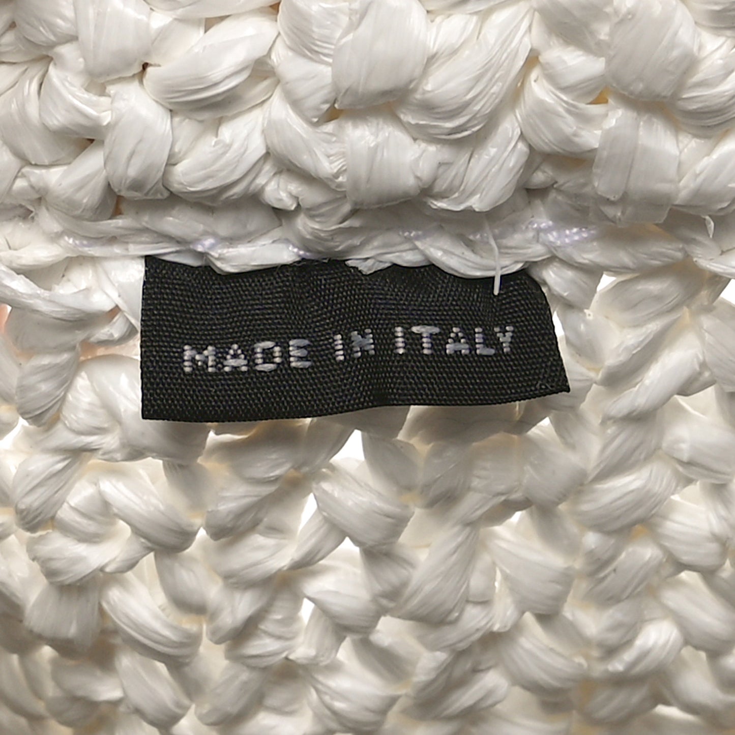 Yarn Raffia Effect Crochet Embroidered Small Logo Tote White