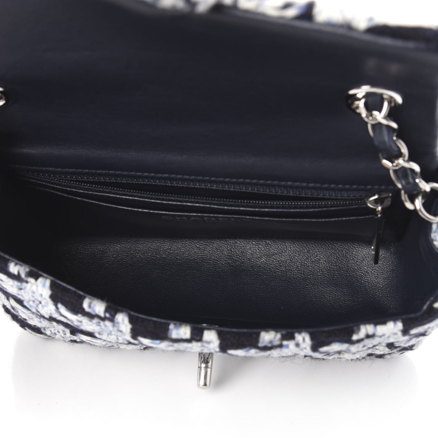 Tweed Quilted Mini Rectangular Flap Black White Light Blue