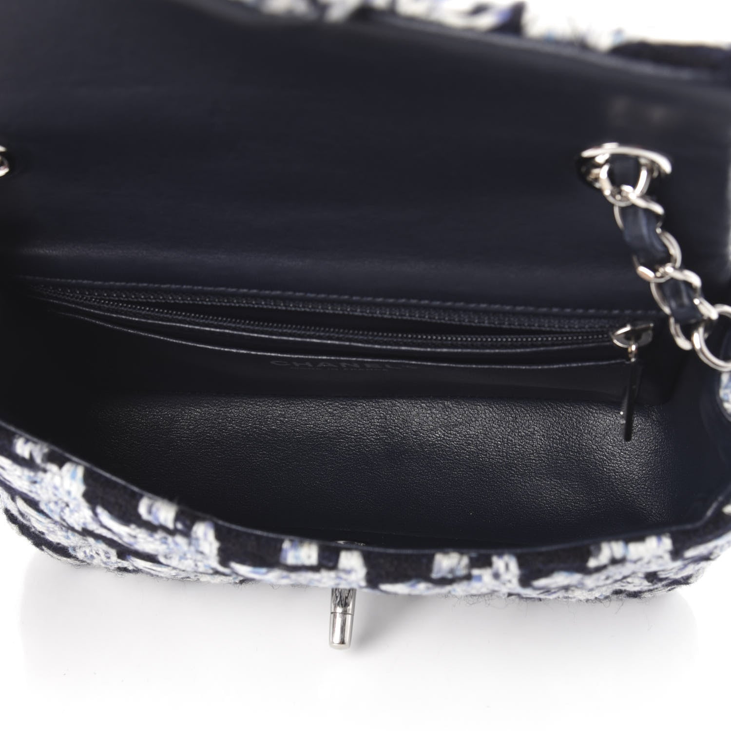 Chanel Tweed Quilted Mini Rectangular Flap Black White Light Blue 5 of 9