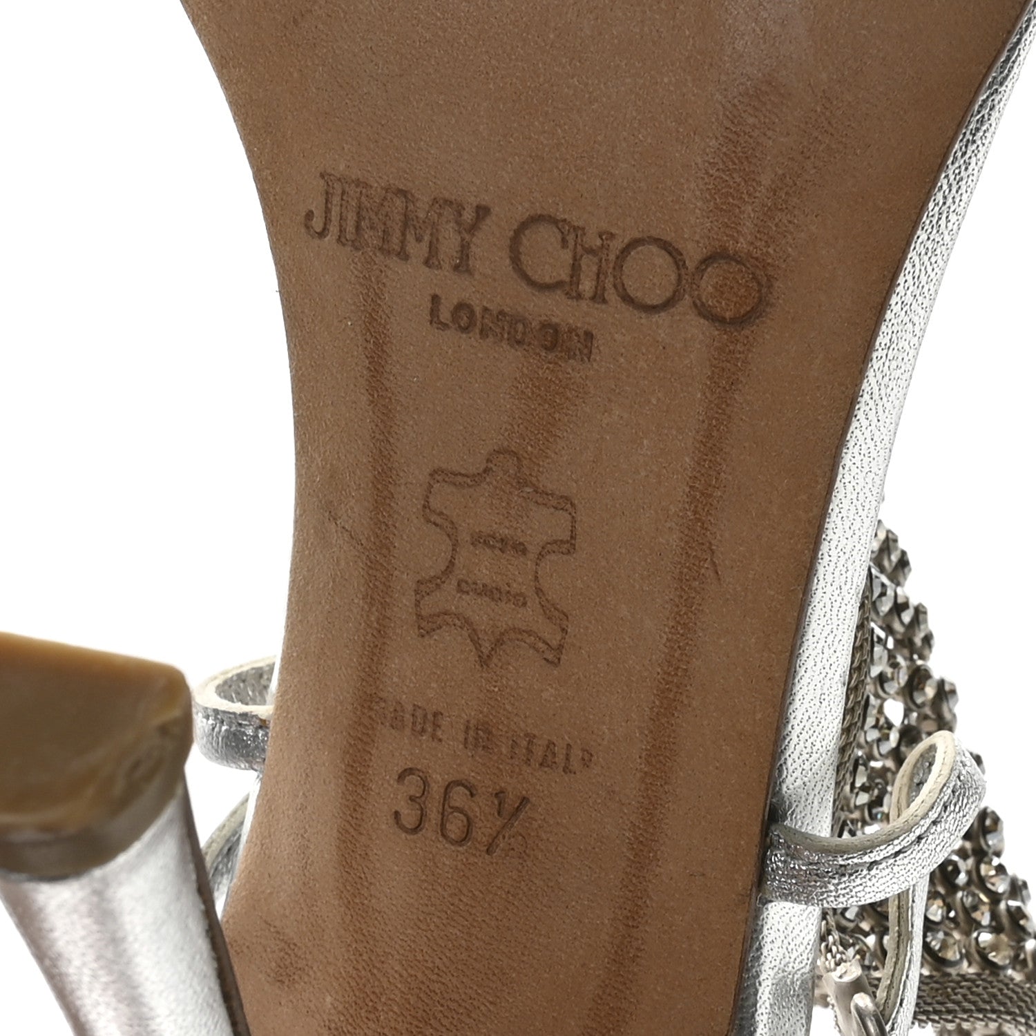 Jimmy Choo Metallic Nappa Mesh Crystal Sandals 36.5 Silver 7 of 7