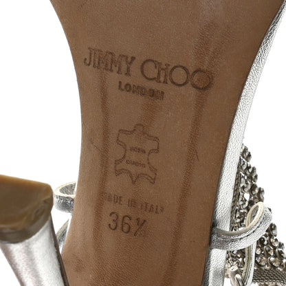 Jimmy Choo Metallic Nappa Mesh Crystal Sandals 36.5 Silver 7 of 7