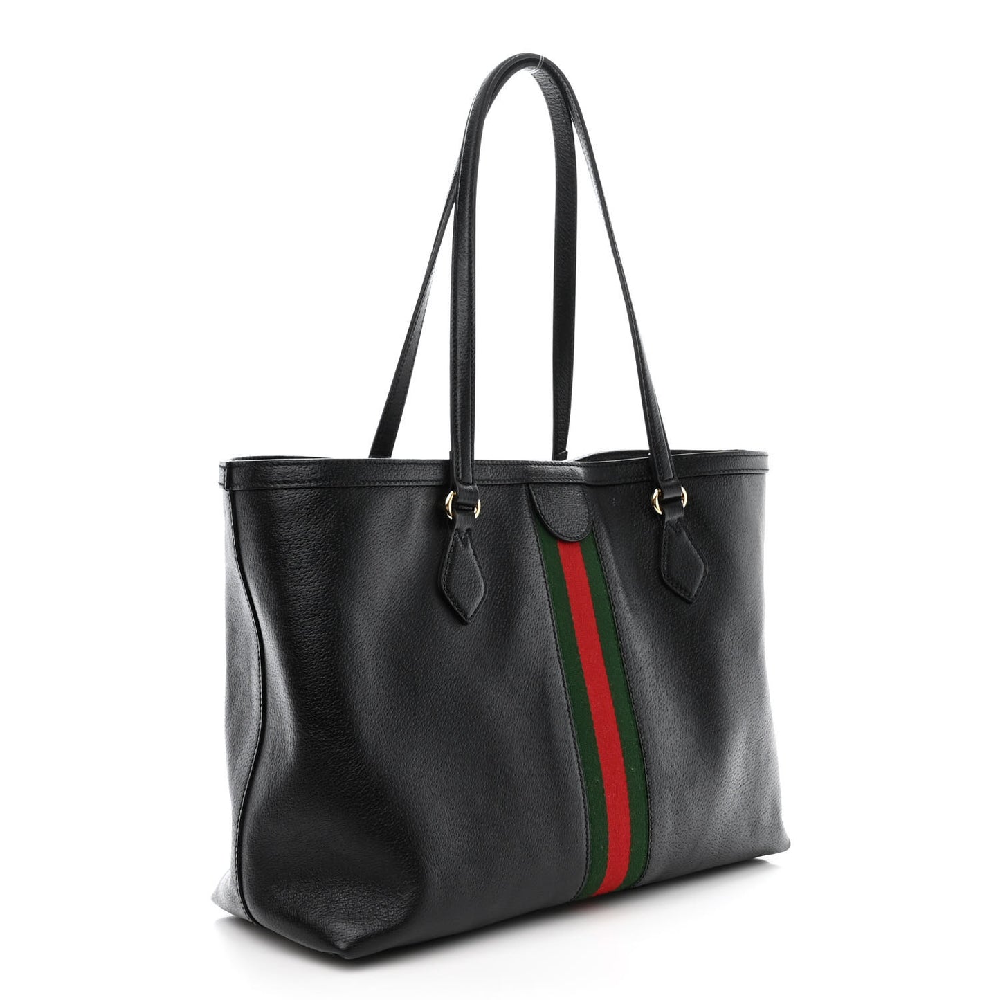Textured Calfskin Web Medium Ophidia Shopping Tote Black