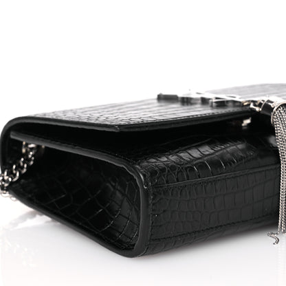 Saint Laurent Calfskin Crocodile Embossed Small Classic Monogram Kate Tassel Satchel Black 9 of 12