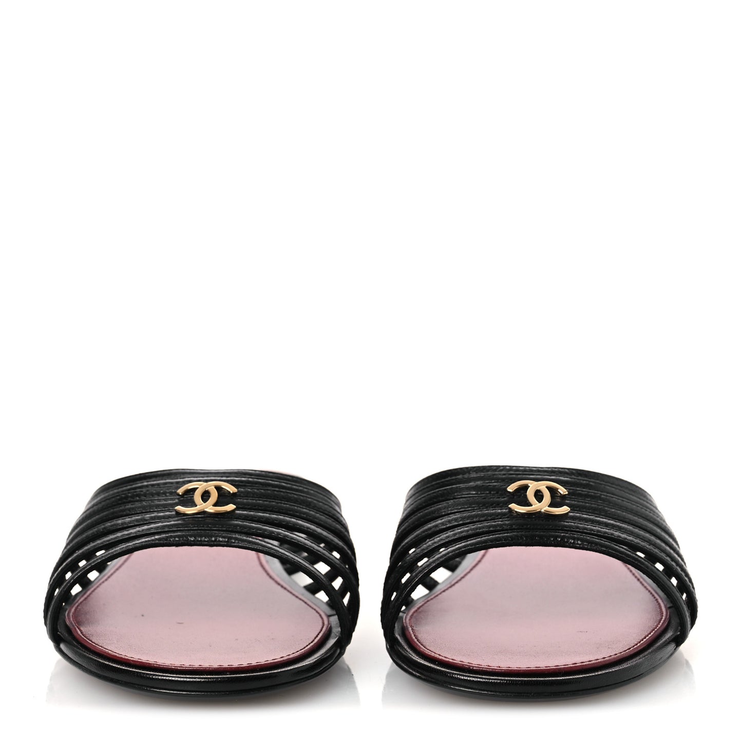 Goatskin Caged CC Slide Sandals 39 Black