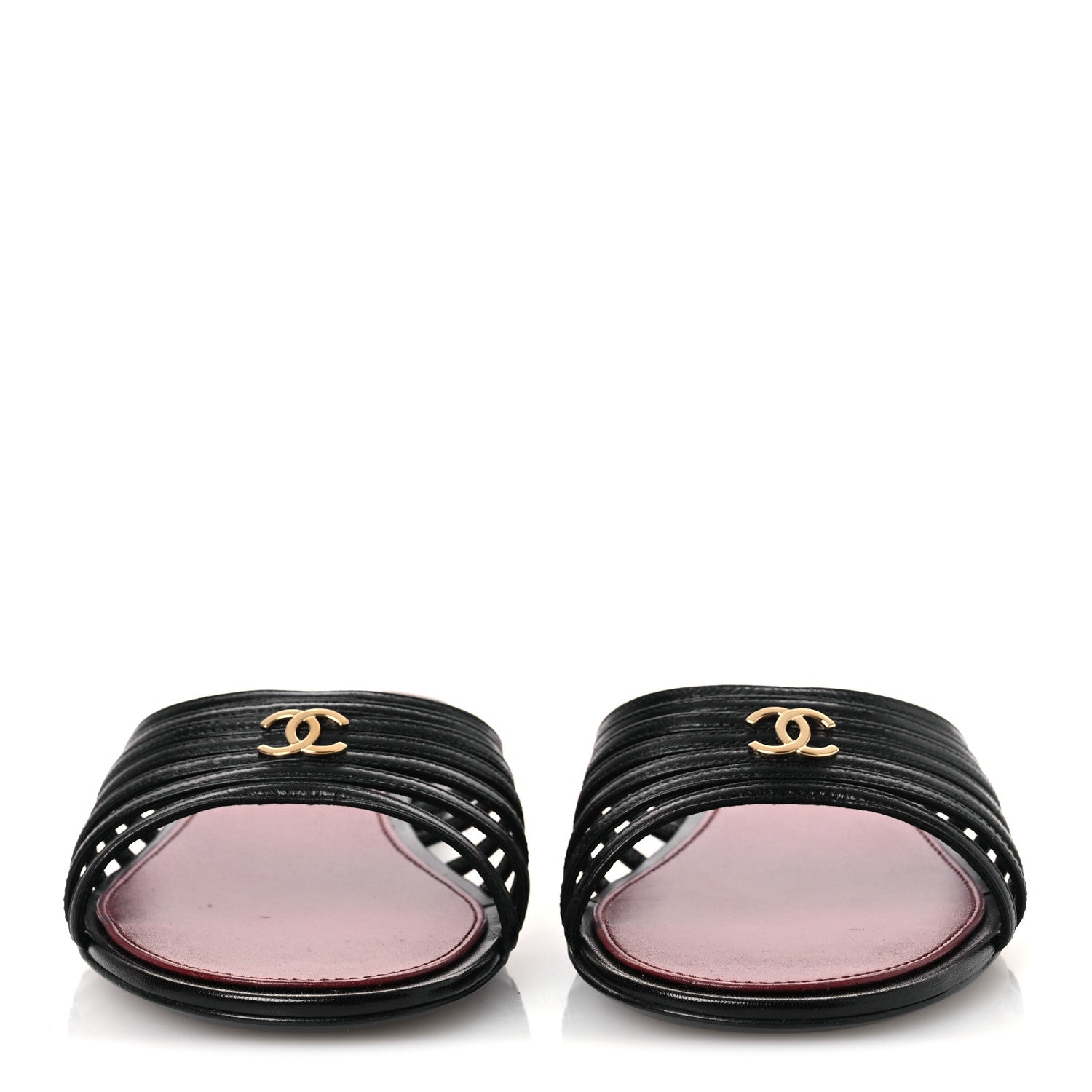 Chanel Goatskin Caged CC Slide Sandals 39 Black 3 of 11