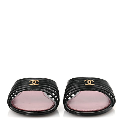 Chanel Goatskin Caged CC Slide Sandals 39 Black 3 of 11