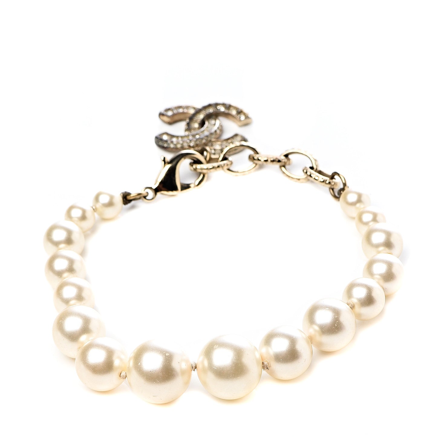 Crystal Pearl CC Bracelet Gold