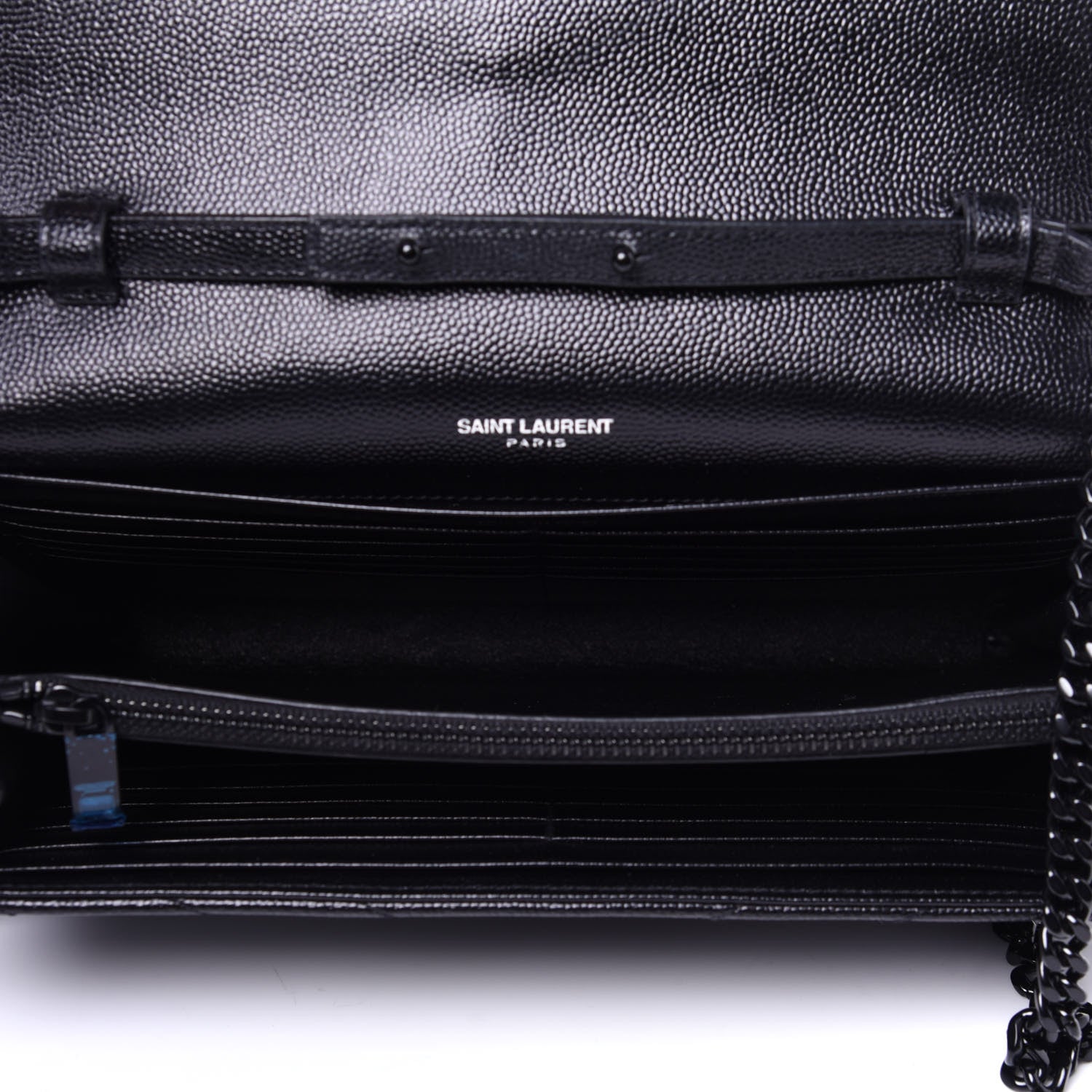 Saint Laurent Grain De Poudre Matelasse Chevron Monogram Chain Wallet Black 5 of 9