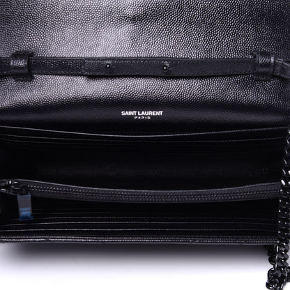 Saint Laurent Grain De Poudre Matelasse Chevron Monogram Chain Wallet Black 5 of 9
