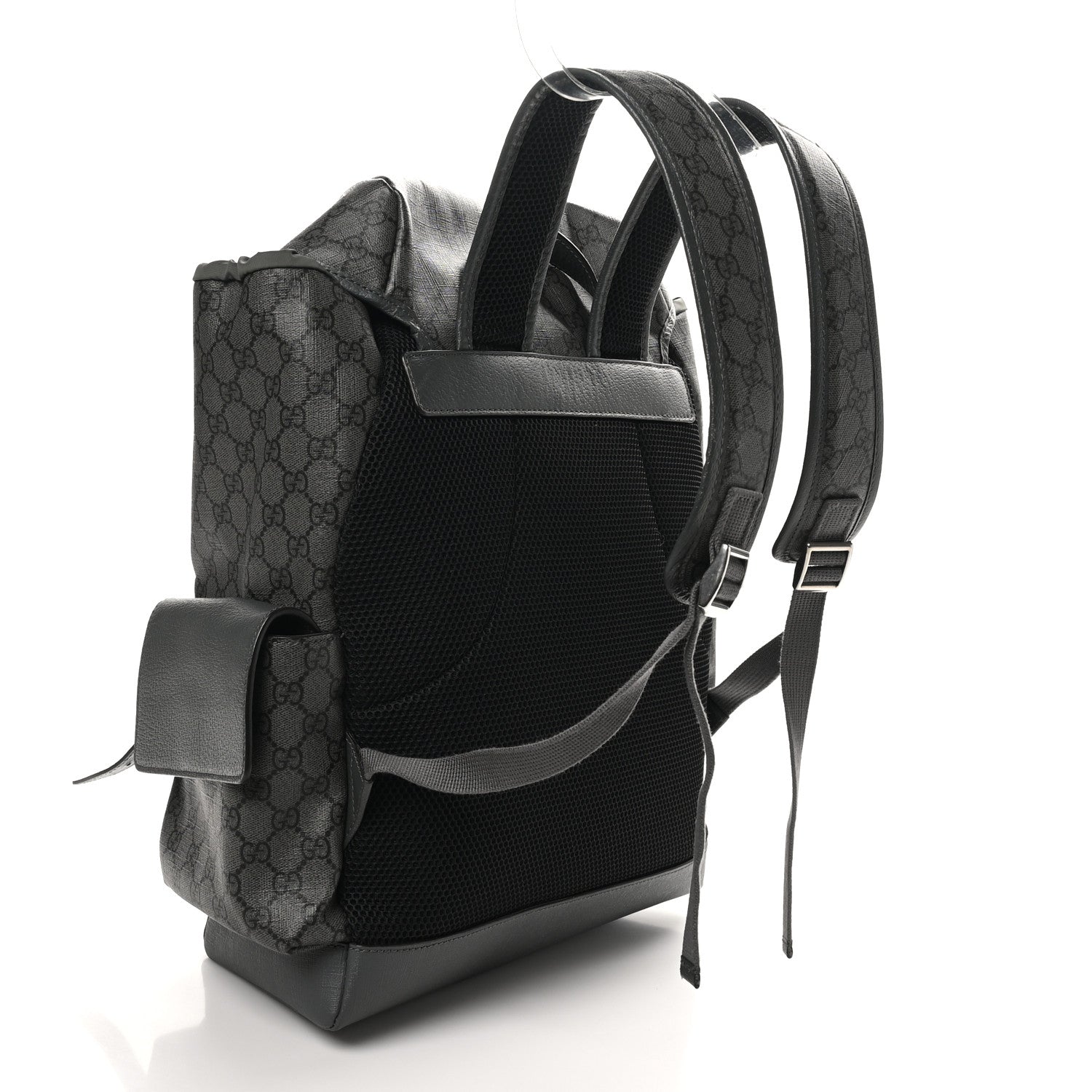 Gucci GG Supreme Monogram Textured Dollar Calfskin Medium Ophidia Double Buckle Backpack Grey Black Graphite Grey 3 of 9