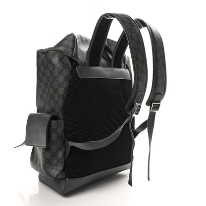 Gucci GG Supreme Monogram Textured Dollar Calfskin Medium Ophidia Double Buckle Backpack Grey Black Graphite Grey 3 of 9
