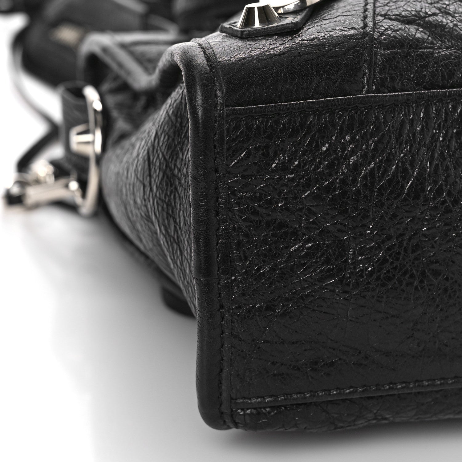 Balenciaga Agneau Classic Silver Hardware S City Logo Strap Black White 6 of 7