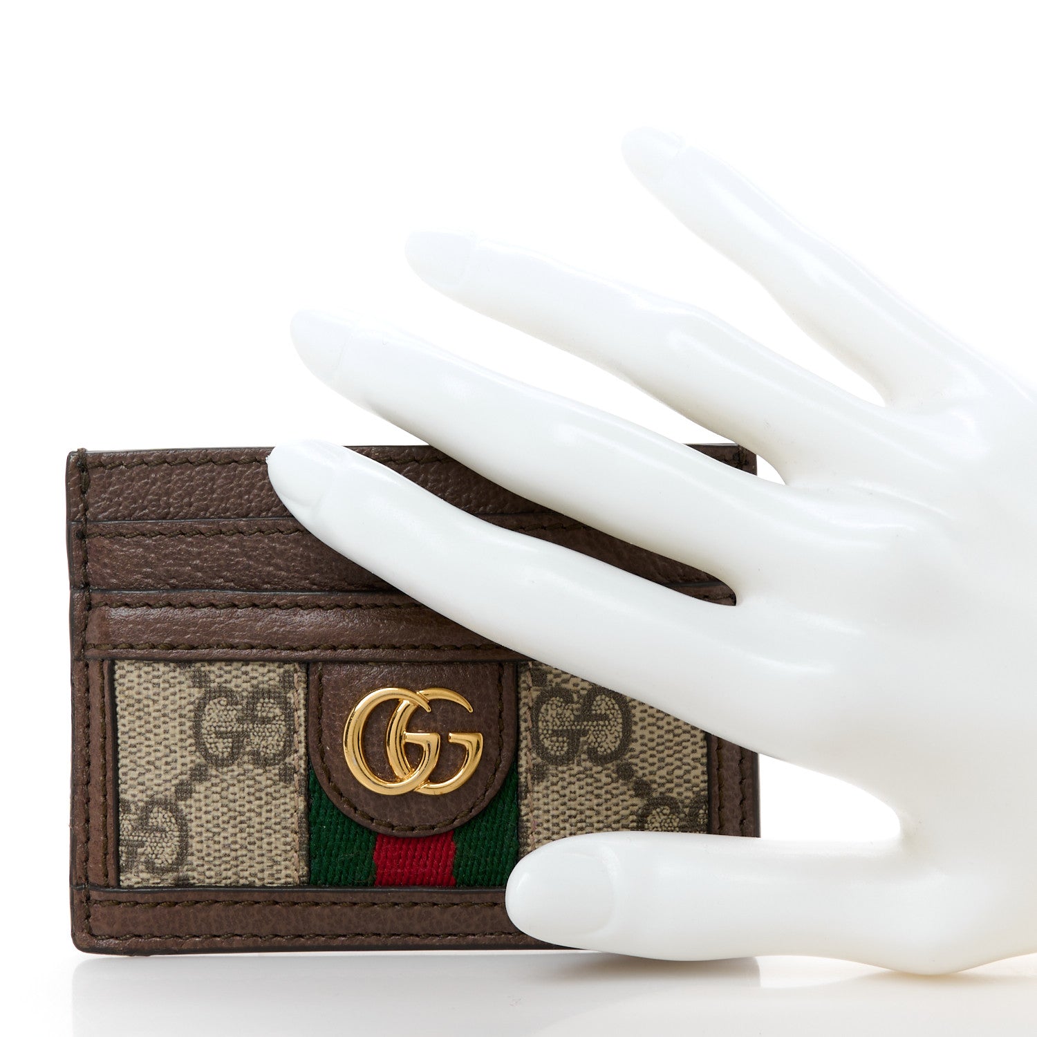 Gucci GG Supreme Monogram Textured Dollar Calfskin Ophidia Card Holder Beige Ebony New Acero 2 of 7