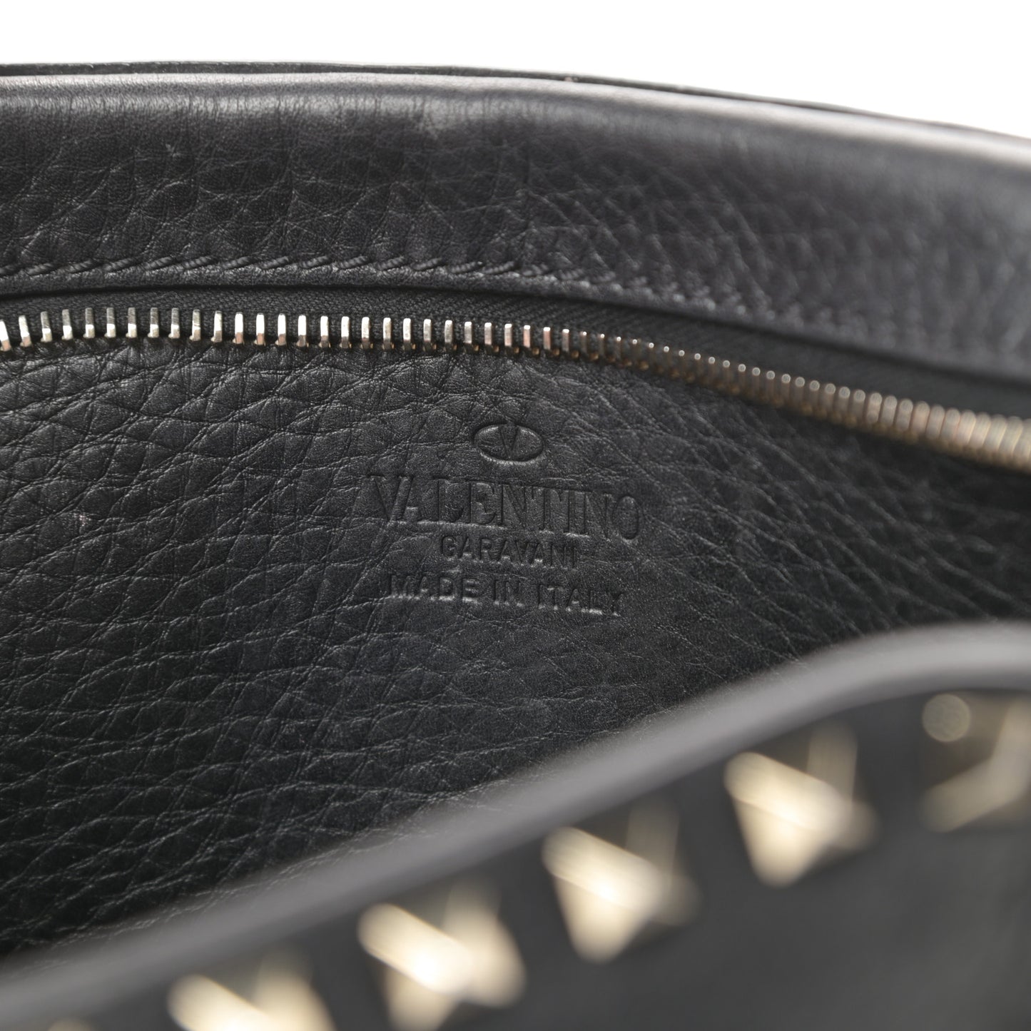Pebbled Calfskin Rockstud Camera Crossbody Bag Black