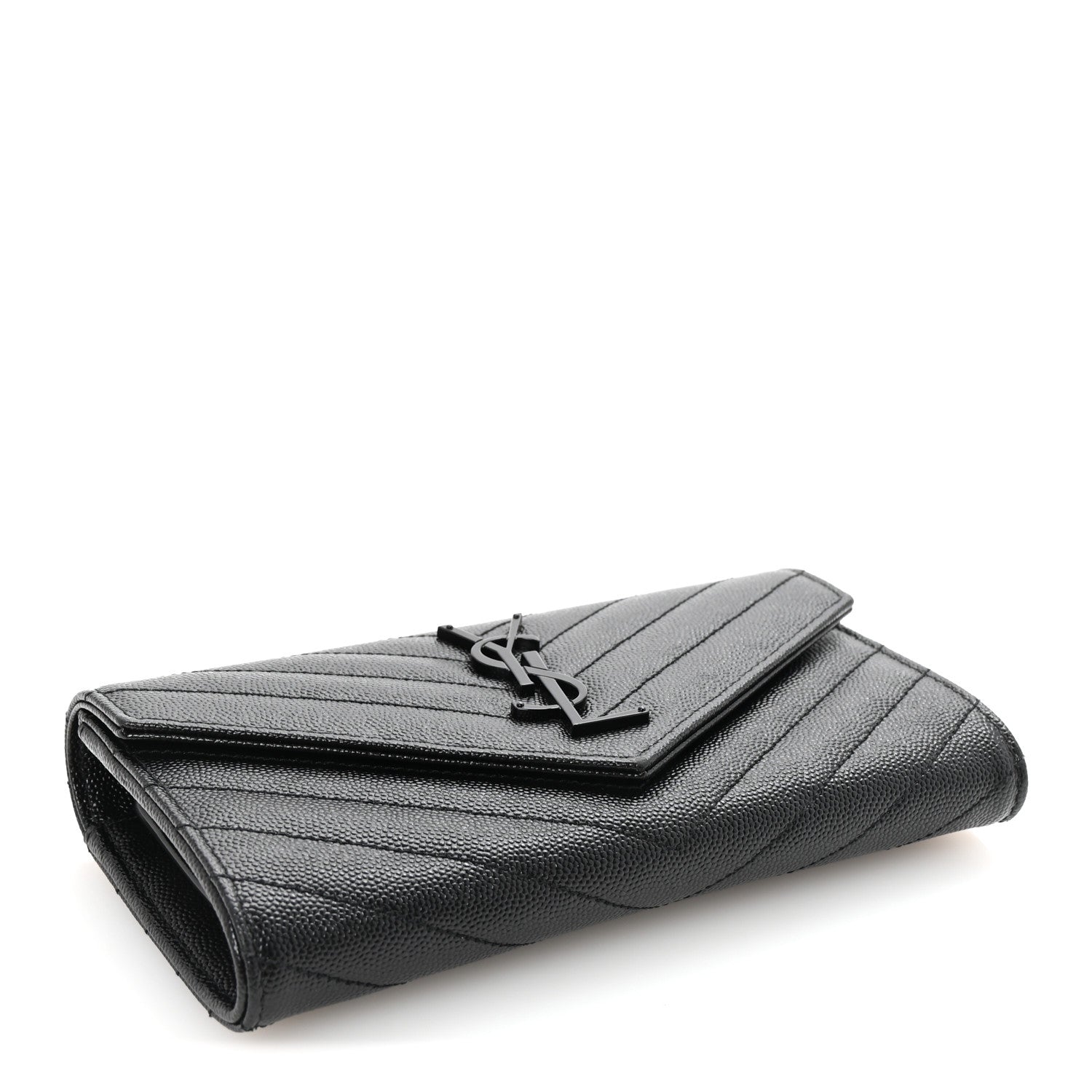 Saint Laurent Grain De Poudre Matelasse Chevron Monogram Flap Wallet Black 4 of 7