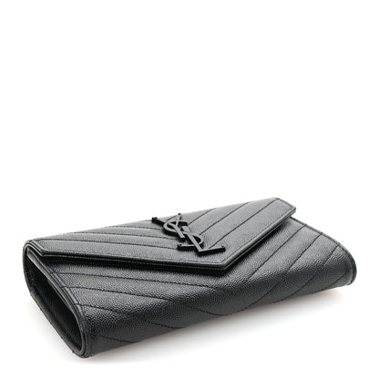 Saint Laurent Grain De Poudre Matelasse Chevron Monogram Flap Wallet Black 4 of 7