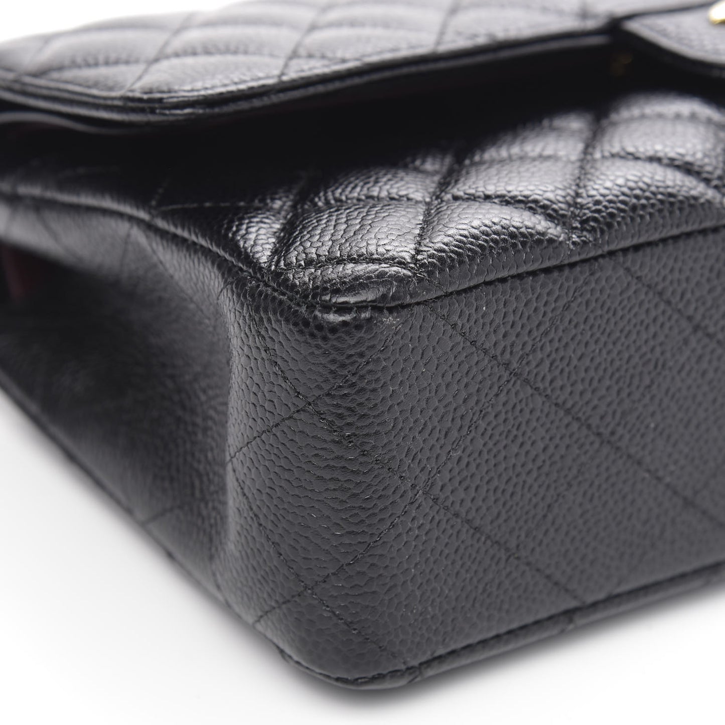 Caviar Quilted Medium Double Flap Black