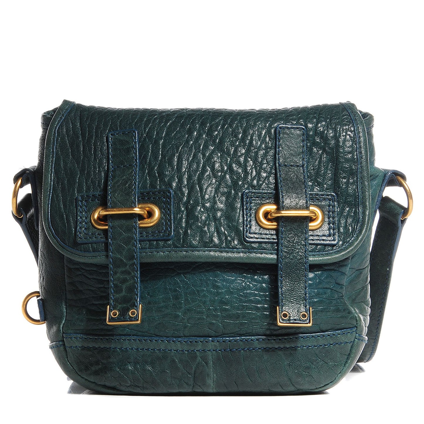 Pebbled Leather Mini Besace Messenger Bag Turquoise