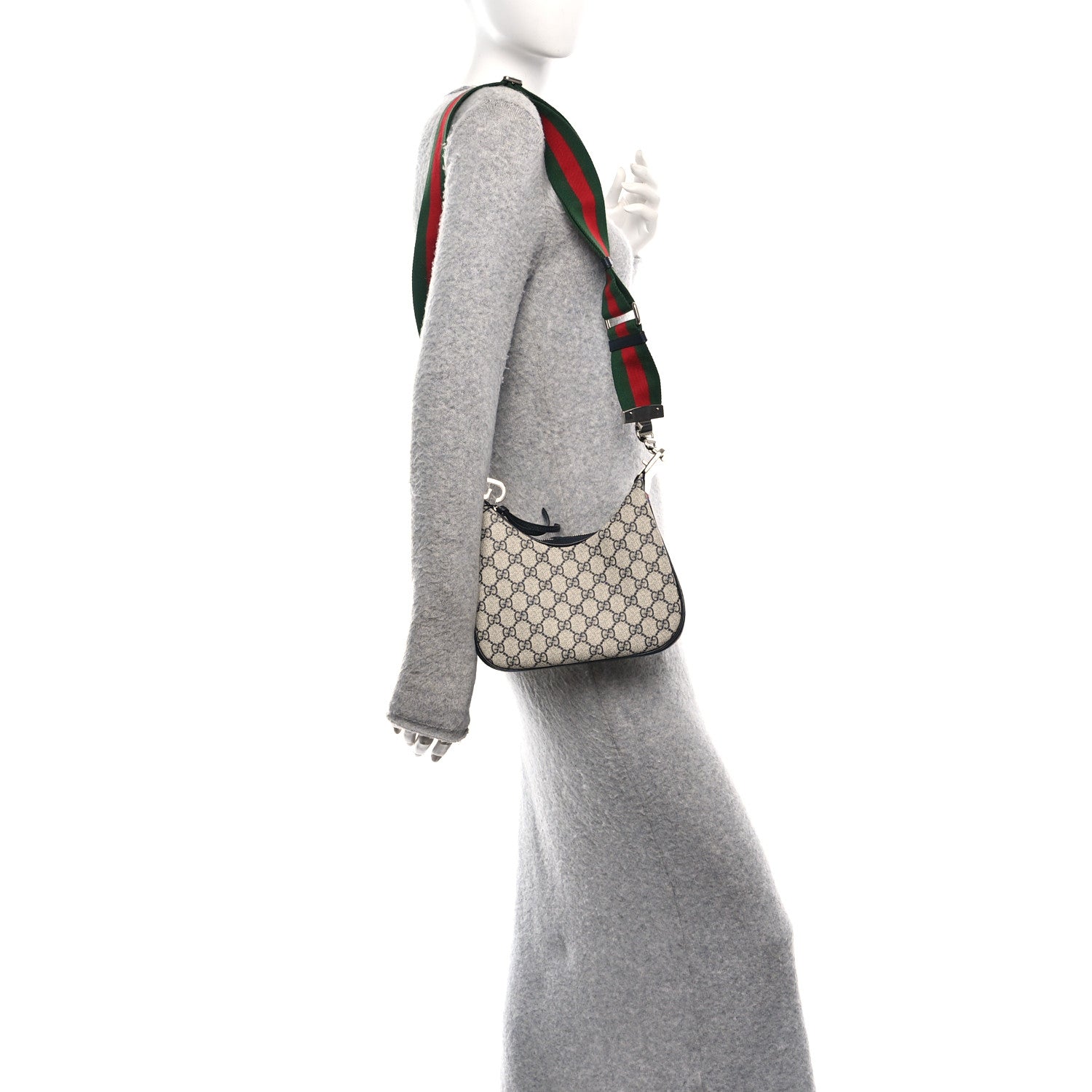 Gucci GG Supreme Monogram Textured Calfskin Web Small Attache Shoulder Bag Beige Blue 2 of 10