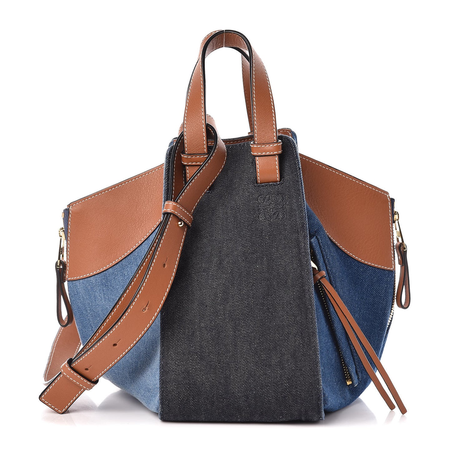 Calfskin Denim Small Hammock Shoulder Bag Blue Tan