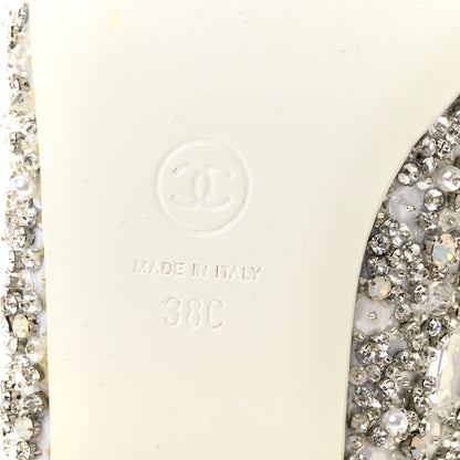 Chanel Satin Crystal Lambskin Grossgrain Bow CC Slingback Flats 38 White Black 7 of 9