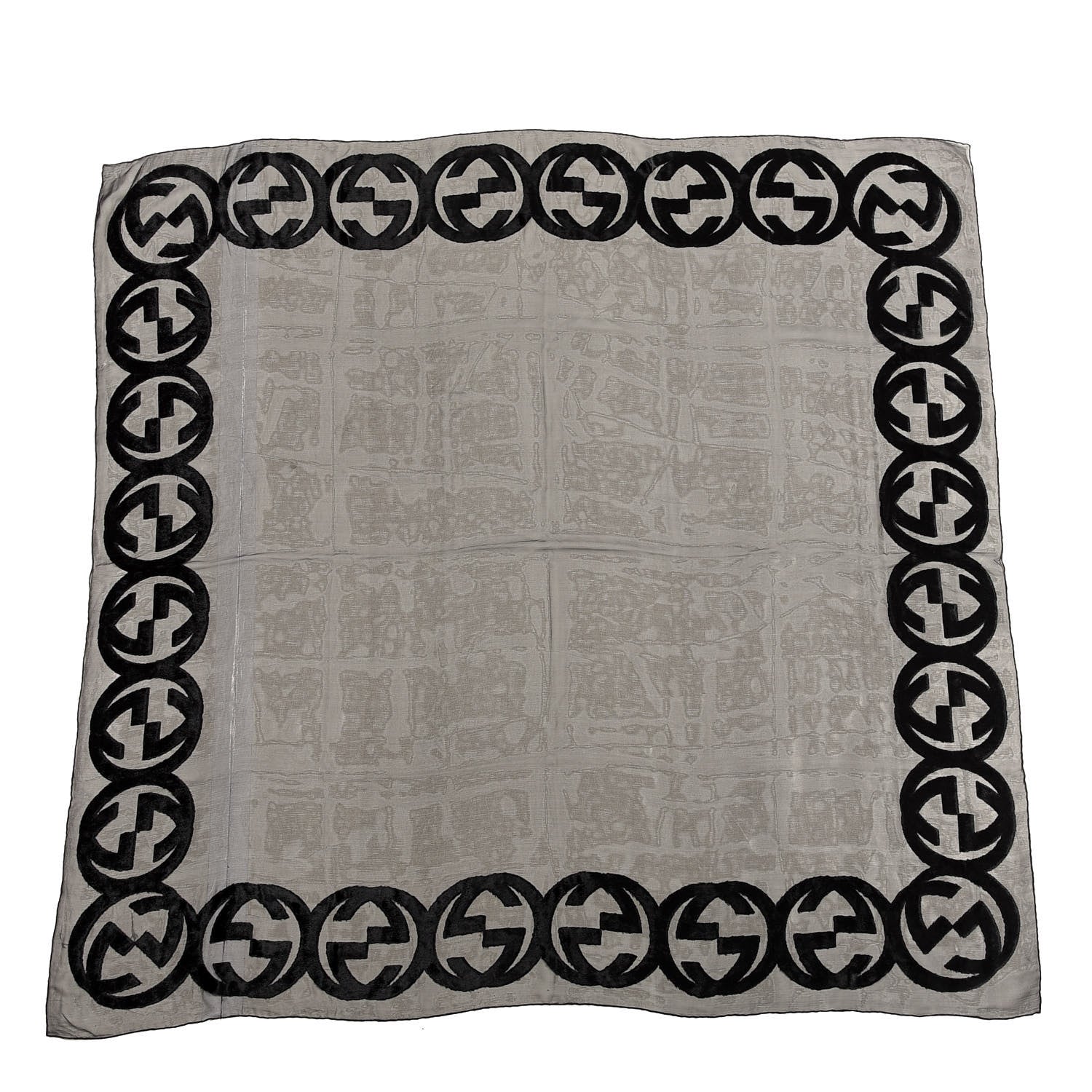 Gucci Modal Silk Interlocking G Square Scarf Grey Black 1 of 3