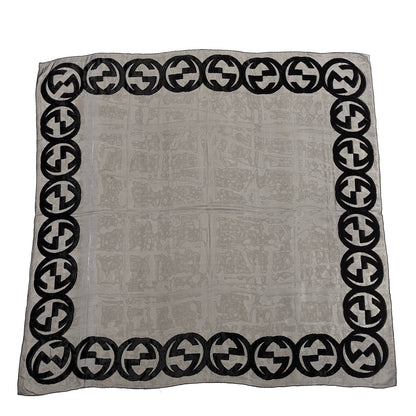 Gucci Modal Silk Interlocking G Square Scarf Grey Black 1 of 3