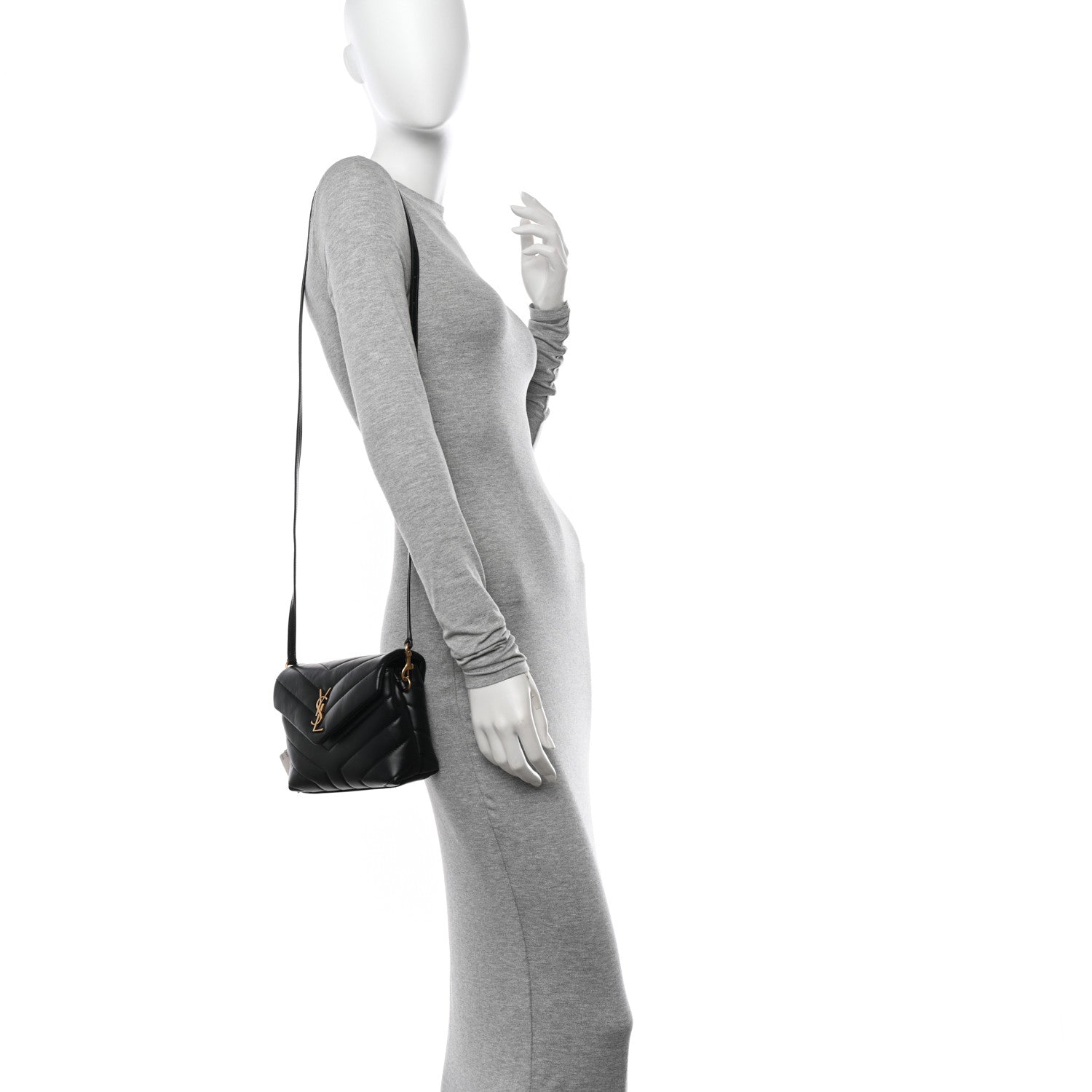 Saint Laurent Calfskin Y Quilted Monogram Toy Loulou Crossbody Bag Black 2 of 10