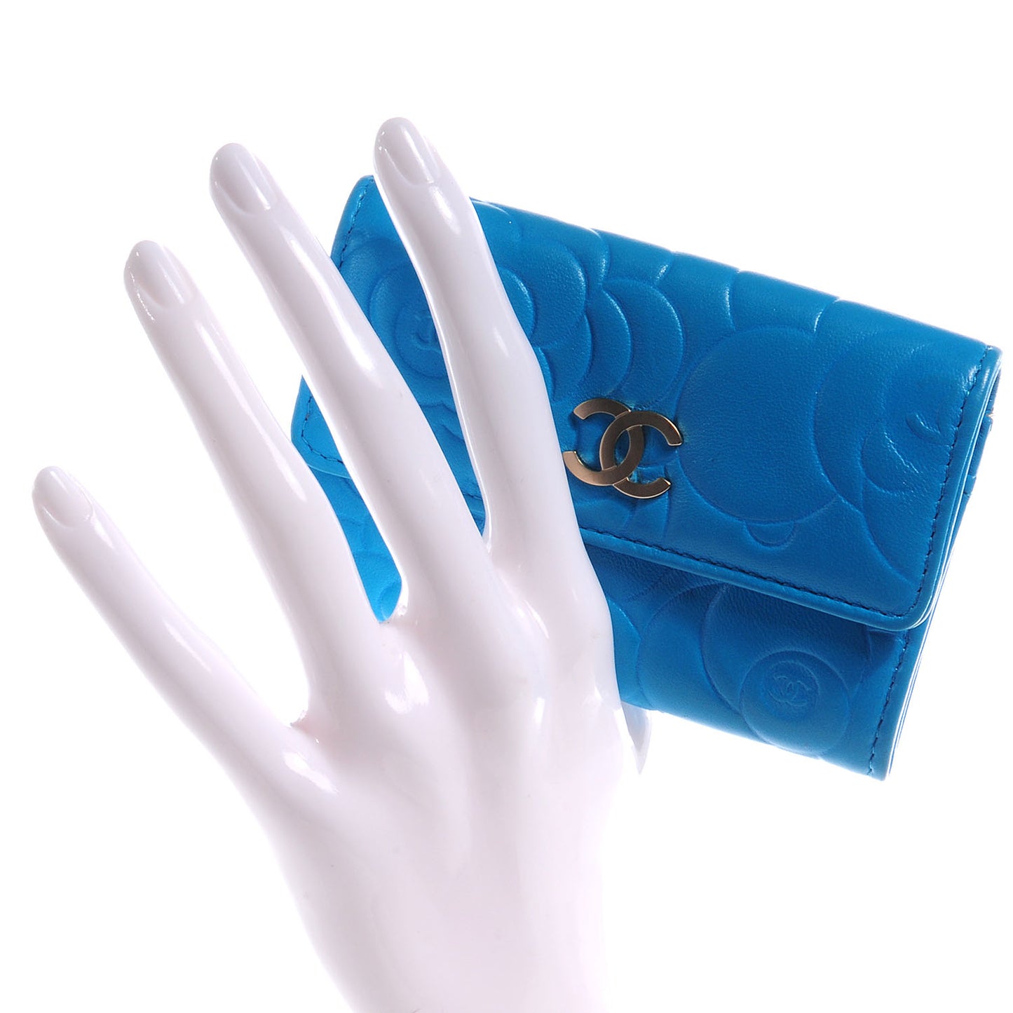 Lambskin Camellia Card Holder Turquoise