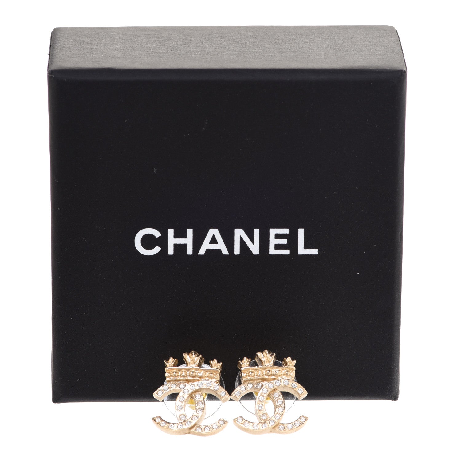 Chanel Crystal CC Crown Earrings Gold 5 of 5