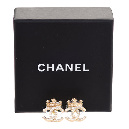 Chanel Crystal CC Crown Earrings Gold 5 of 5