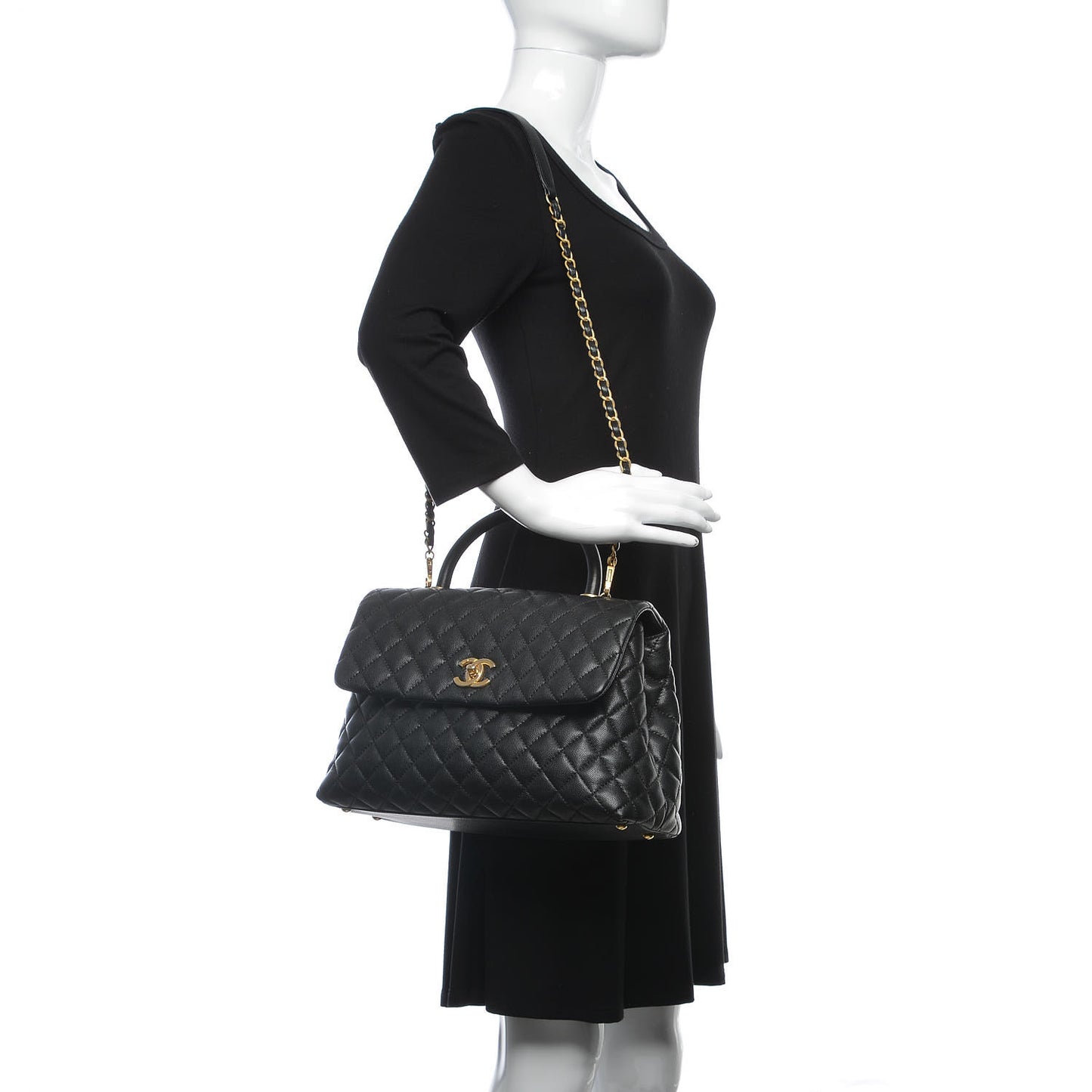 Caviar Quilted Medium Coco Handle Flap Black