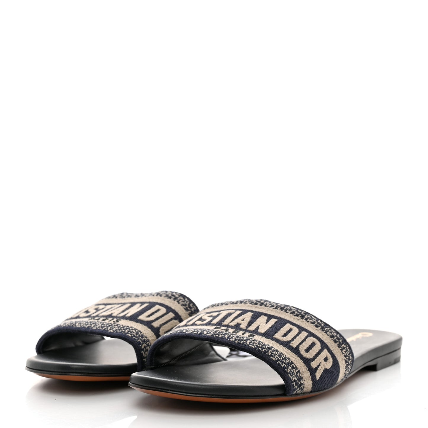 Canvas Embroidered Dway Mules Slide Sandals 37.5 Deep Blue