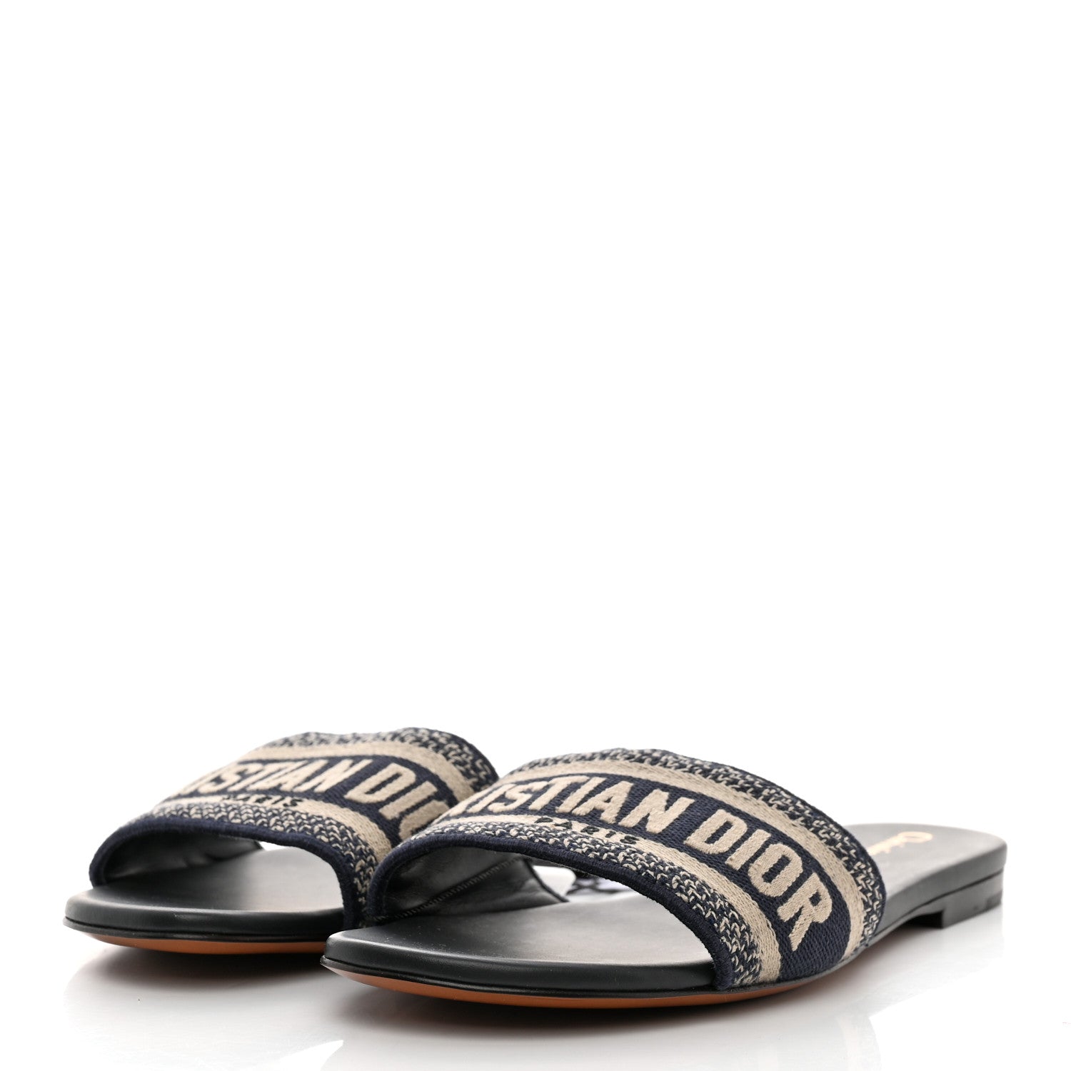 Christian Dior Canvas Embroidered Dway Mules Slide Sandals 37.5 Deep Blue 3 of 8