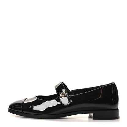 Chanel Patent Calfskin Mary Janes Flats 40.5 Black 1 of 9