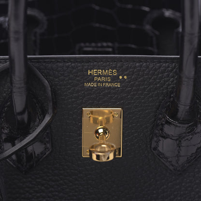 Hermes Togo Shiny Niloticus Crocodile Birkin Touch 25 Black 18 of 38