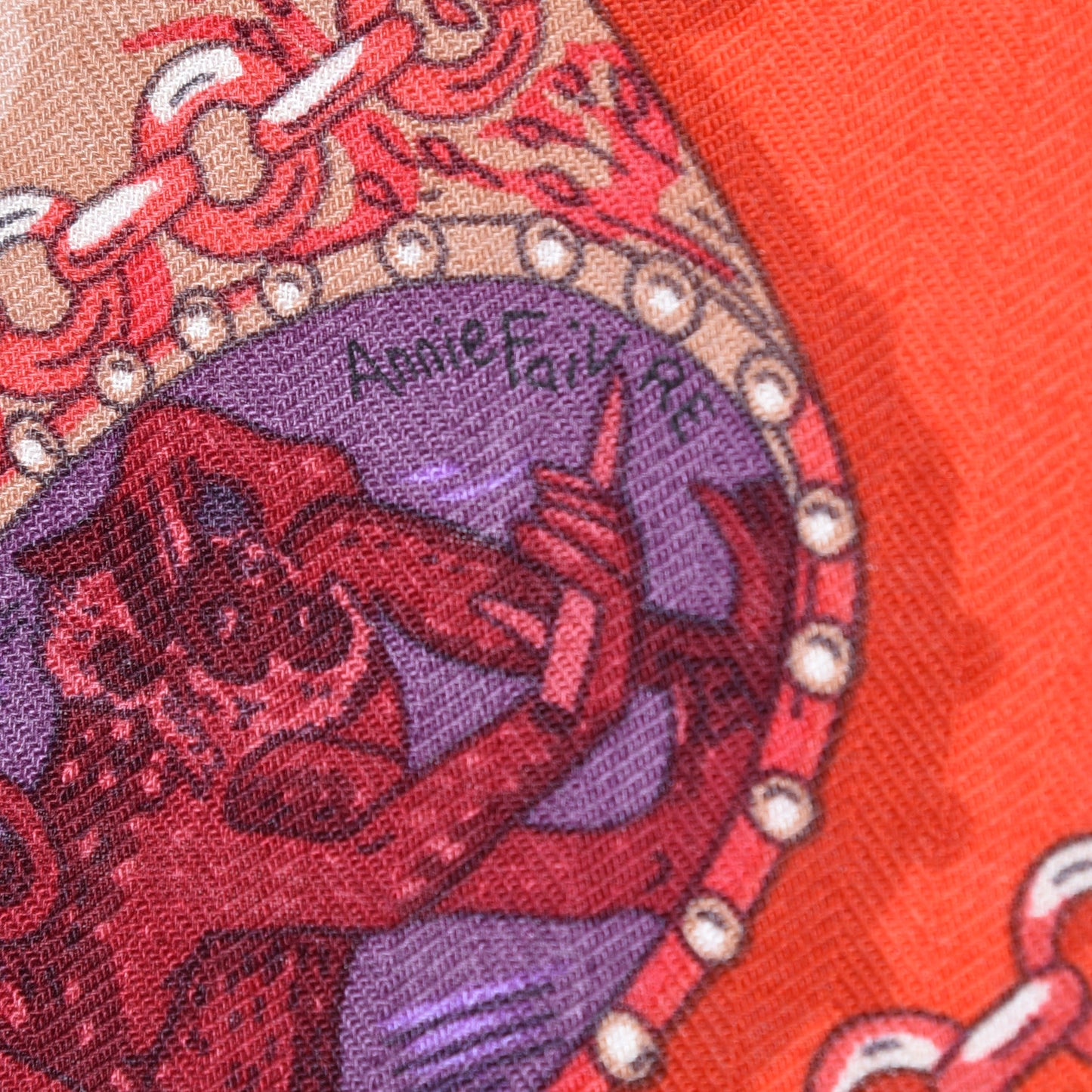 Cashmere Silk Zenobie Reine De Palmyre Scarf 140 Orange Rouge Violet