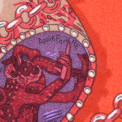 Hermes Cashmere Silk Zenobie Reine De Palmyre Scarf 140 Orange Rouge Violet 8 of 8