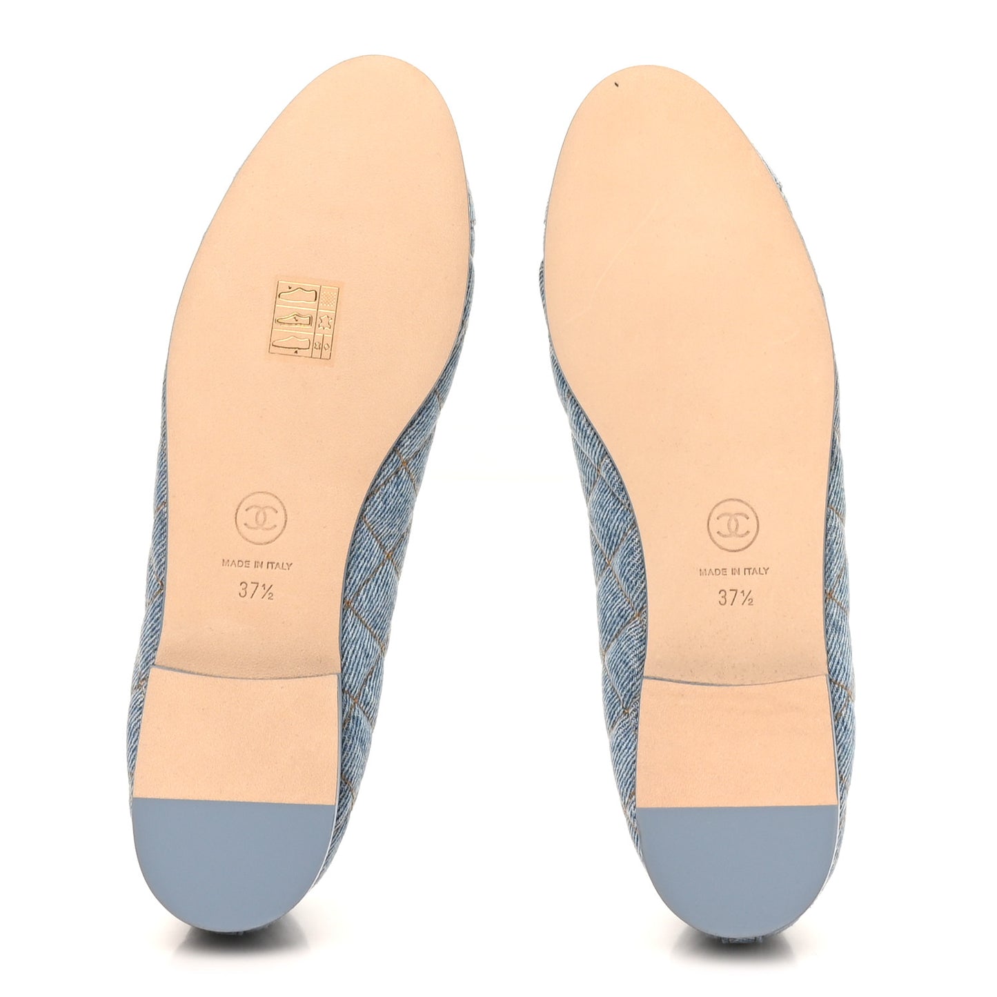 Denim Quilted CC Cap Toe Ballerina Flats 37.5 Light Blue