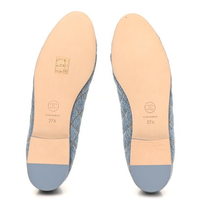 Chanel Denim Quilted CC Cap Toe Ballerina Flats 37.5 Light Blue 6 of 9