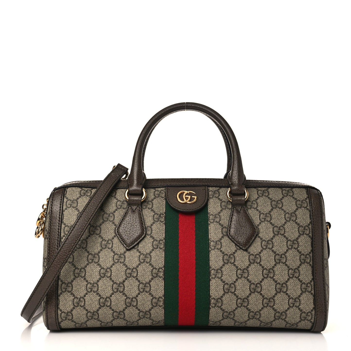 GG Supreme Monogram Textured Dollar Calfskin Web Medium Ophidia Boston Beige Ebony New Acero
