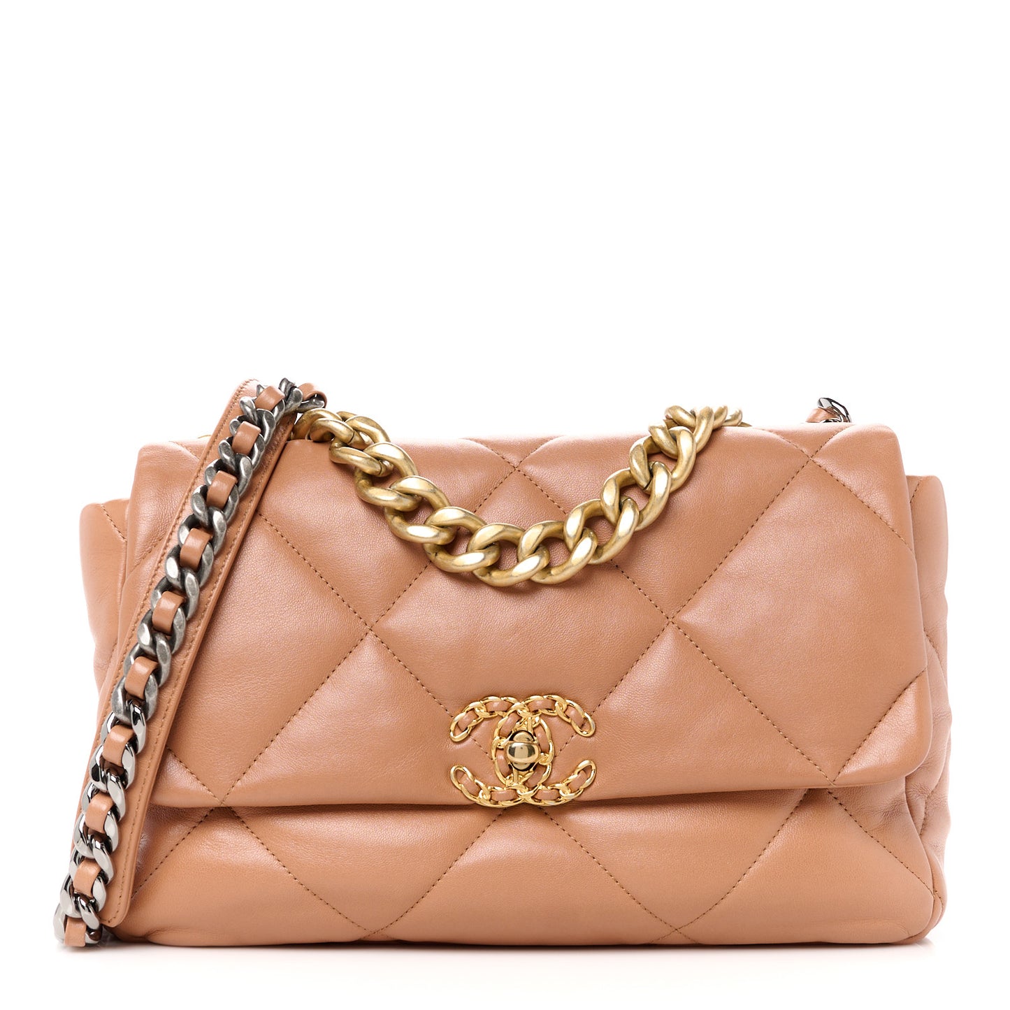 Lambskin Quilted Large Chanel 19 Flap Brown