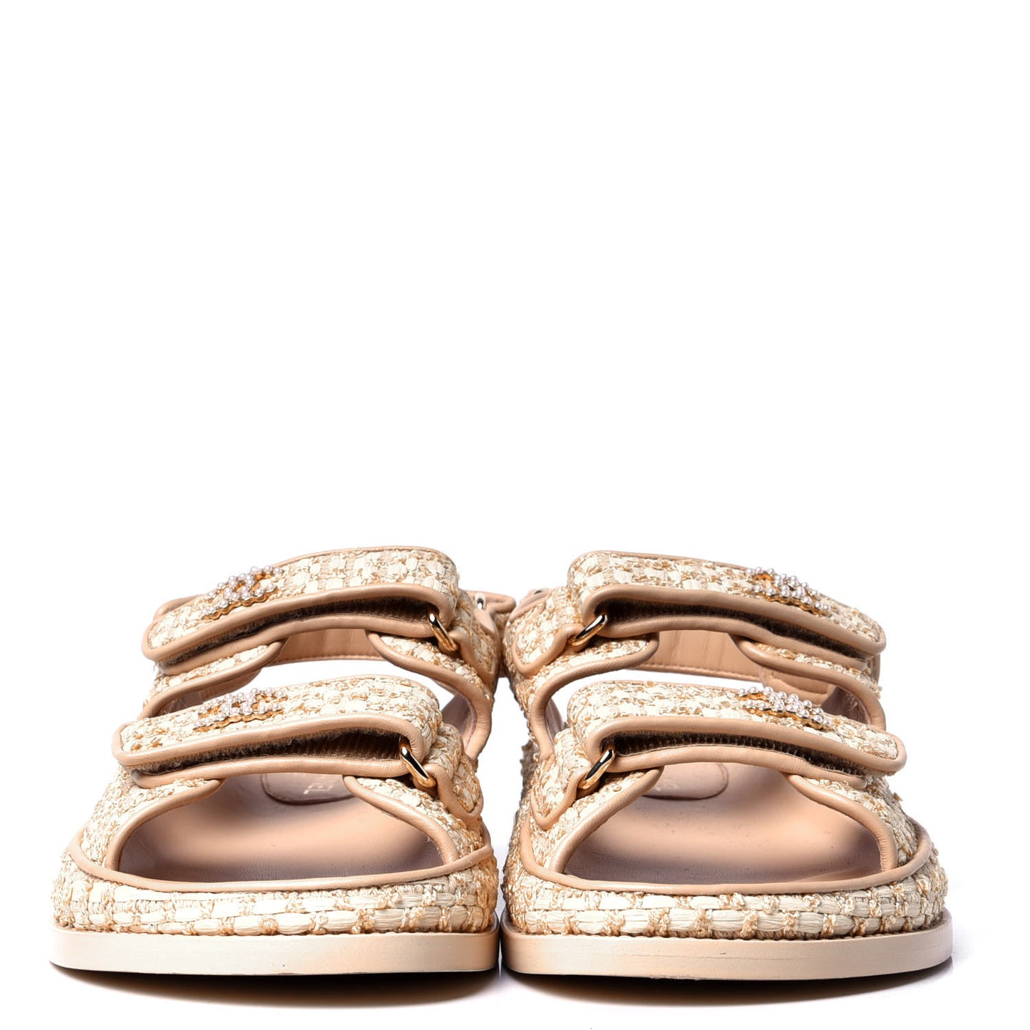 Braided Fabric Velcro Dad Sandals 35.5 Beige