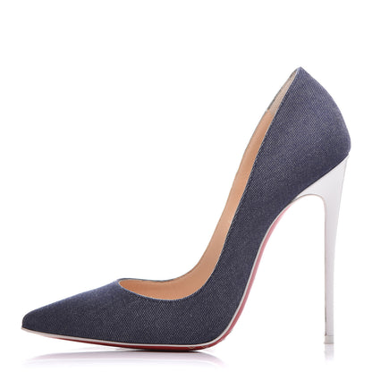 Christian Louboutin Denim Jazz Calf So Kate 120 Pumps 37.5 Blue White 1 of 14
