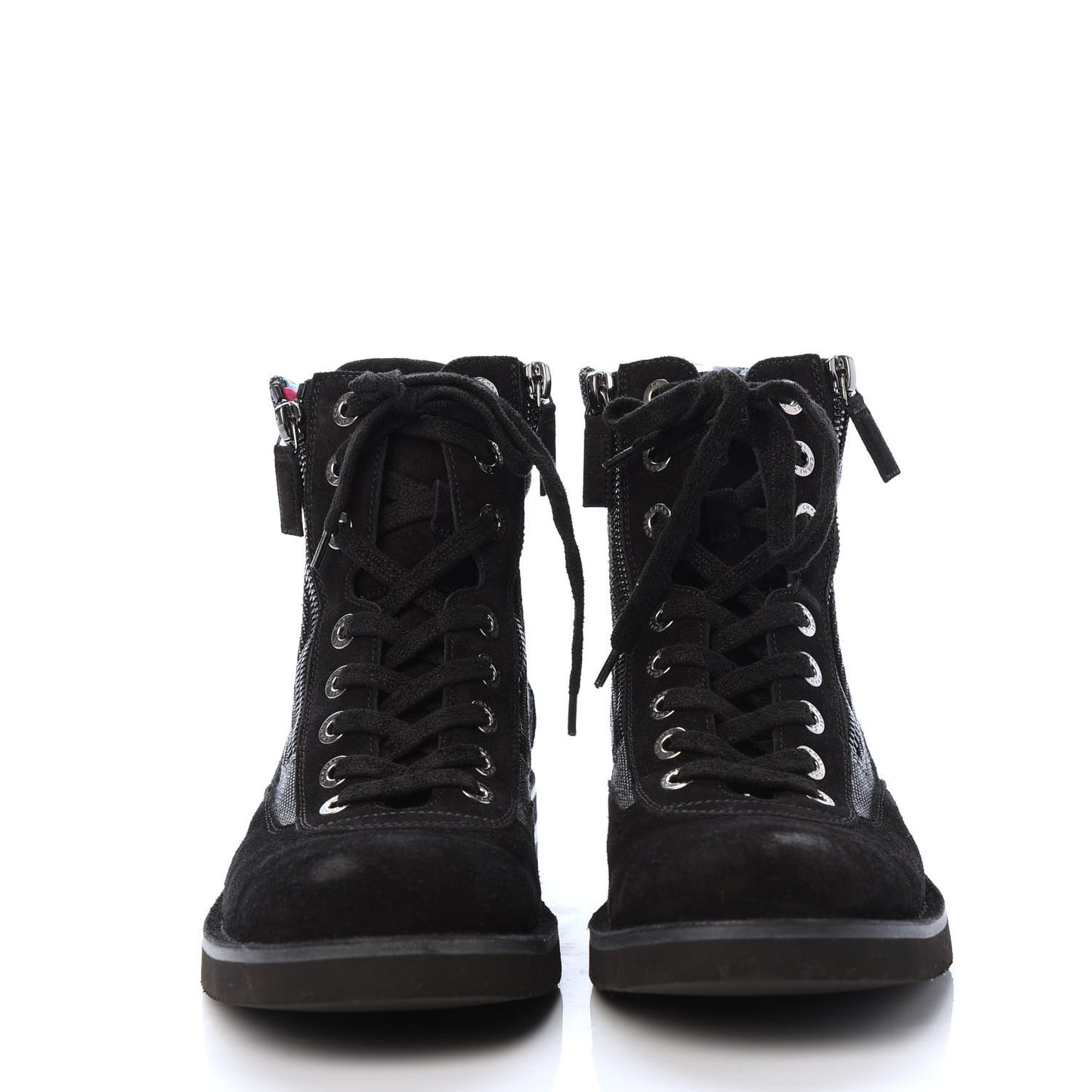 Toile Suede Calfskin CC Lace Up Short Boots 41 Dark Grey