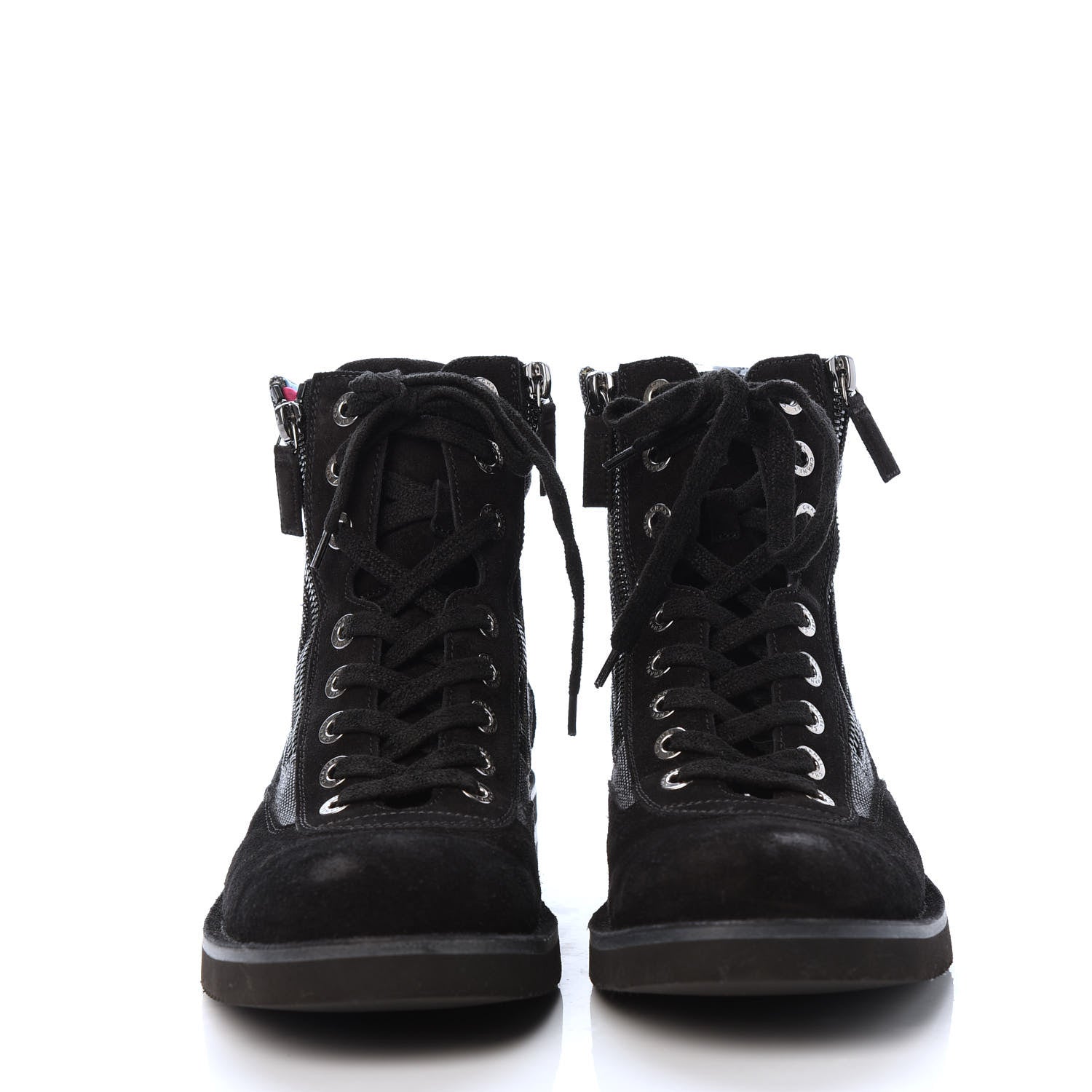 Chanel Toile Suede Calfskin CC Lace Up Short Boots 41 Dark Grey 2 of 9