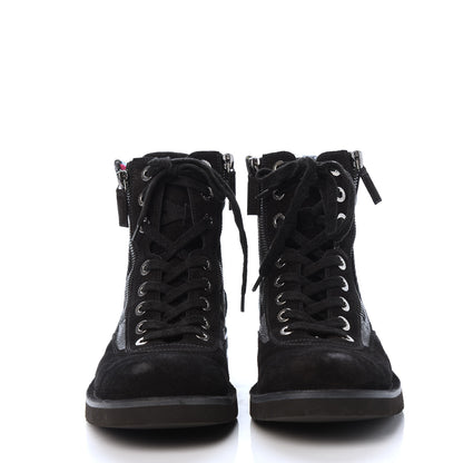 Chanel Toile Suede Calfskin CC Lace Up Short Boots 41 Dark Grey 2 of 9